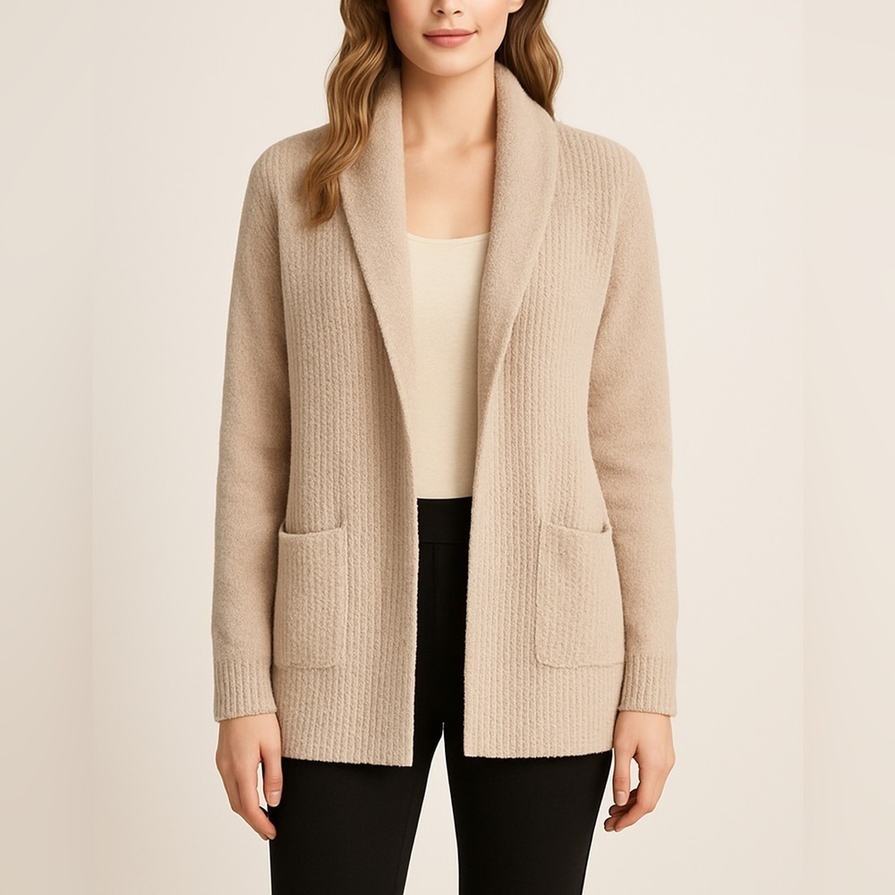 Barefoot Dreams cozychic lite cardigan open front waffle knit XL neutral beige